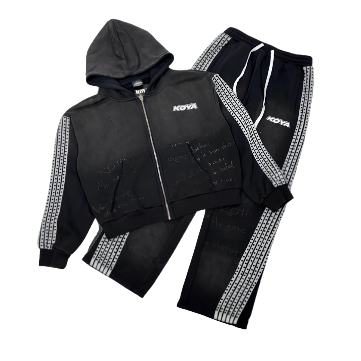 KOYA Diamond Fleece Set 001 in black — matching heavyweight cotton fleece set