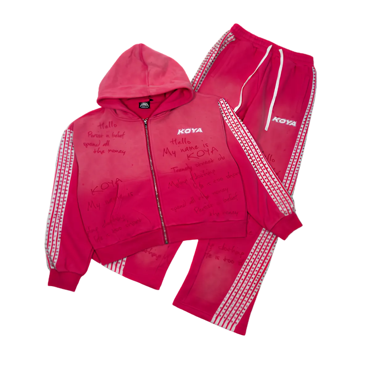 KOYA Diamond Fleece Set 001 in pink — matching heavyweight cotton fleece set