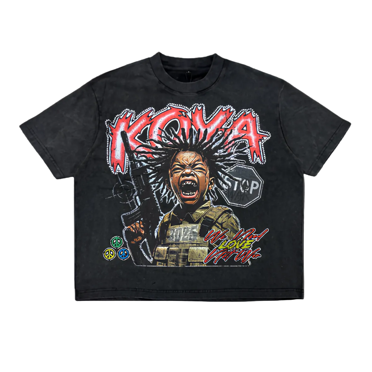 KOYA War Heavyweight Tee in black — 100% heavyweight cotton graphic tee