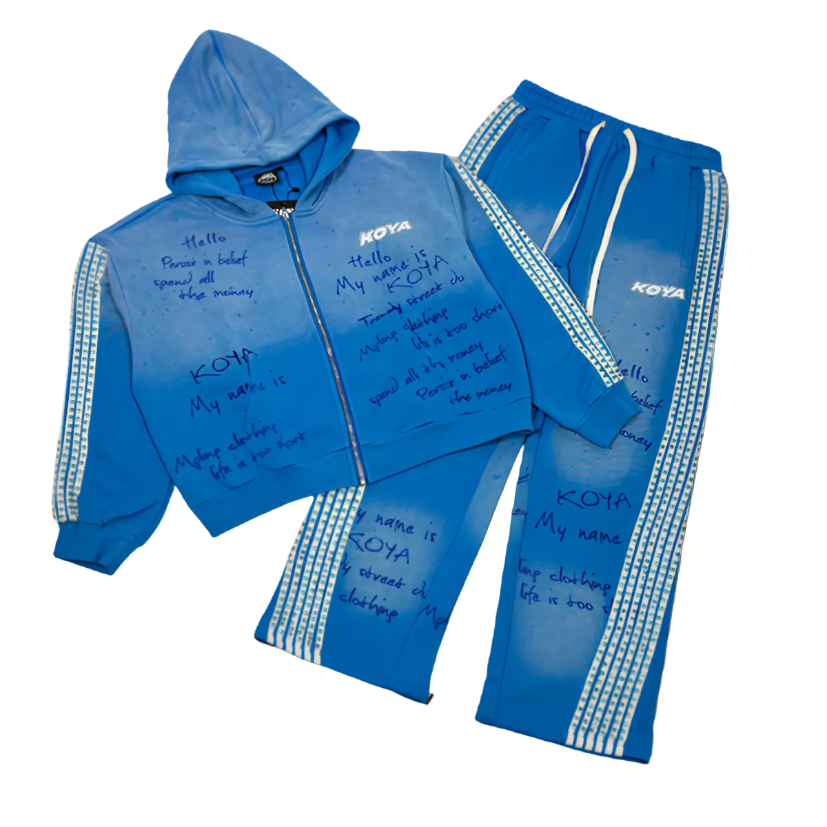 KOYA Diamond Fleece Set 001 in blue — matching heavyweight cotton fleece set