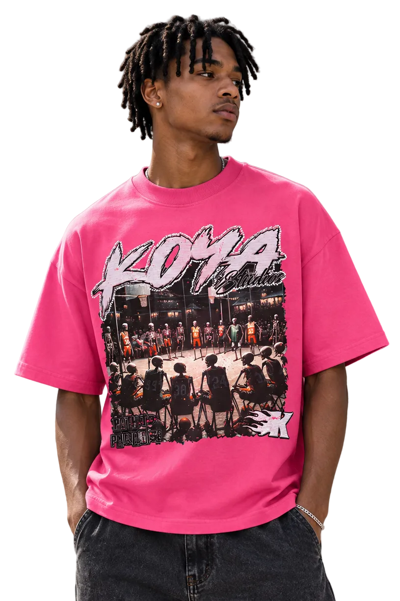 KOYA Paradise Heavyweight Tee in pink — 100% heavyweight cotton graphic tee